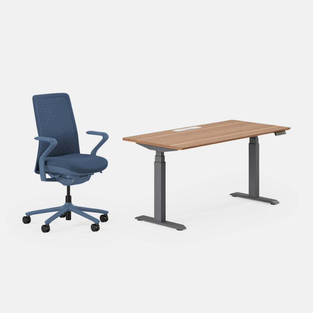 Desk Color:Walnut/Charcoal;Chair Color:Cobalt