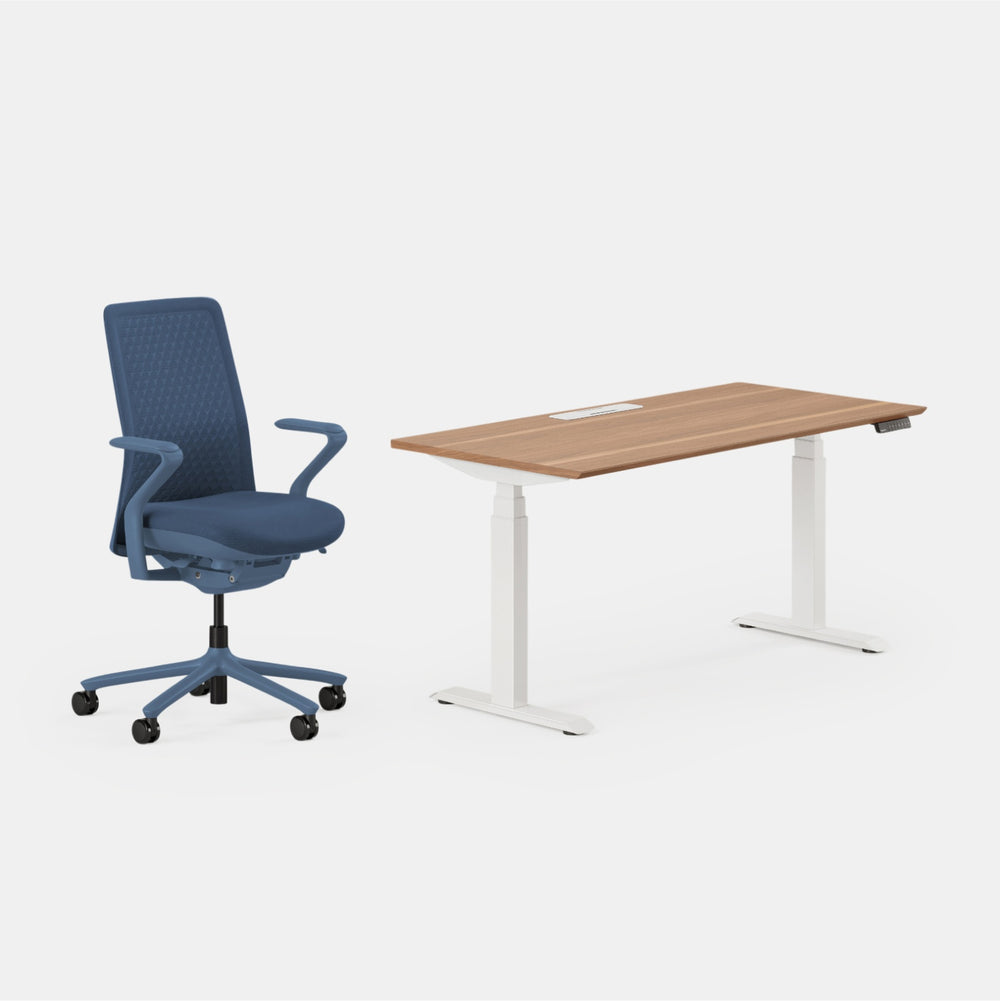 Desk Color:Walnut/Powder White;Chair Color:Cobalt