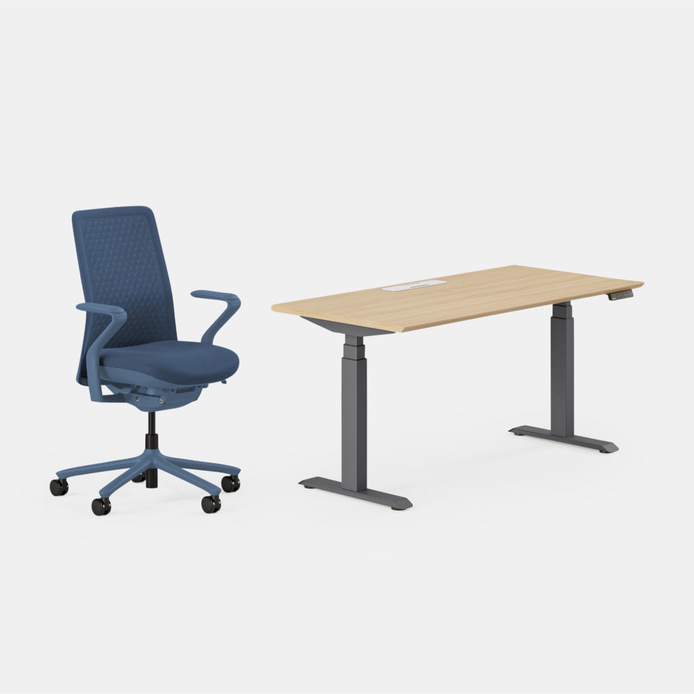 Desk Color:Woodgrain/Charcoal;Chair Color:Cobalt