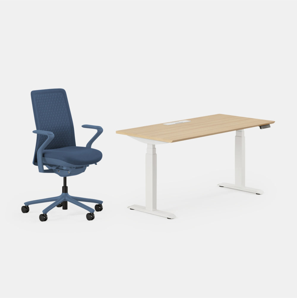 Desk Color:Woodgrain/Powder White;Chair Color:Cobalt