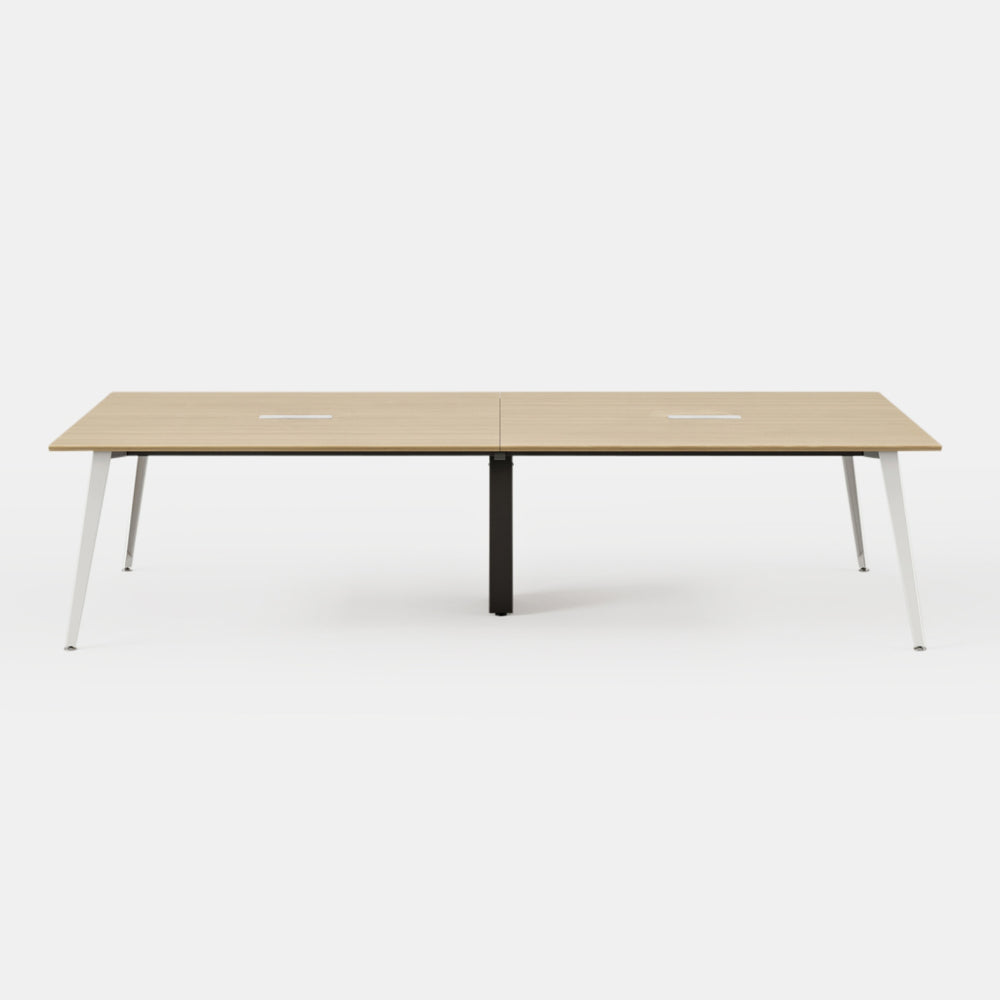 Desk Size:142 inches x 48 inches; Top Color:Woodgrain; Leg Color:Powder White