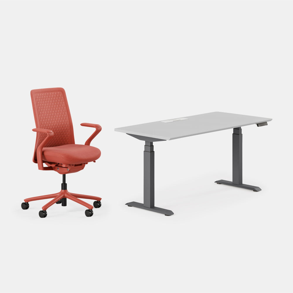 Desk Color:Fog/Charcoal;Chair Color:Coral