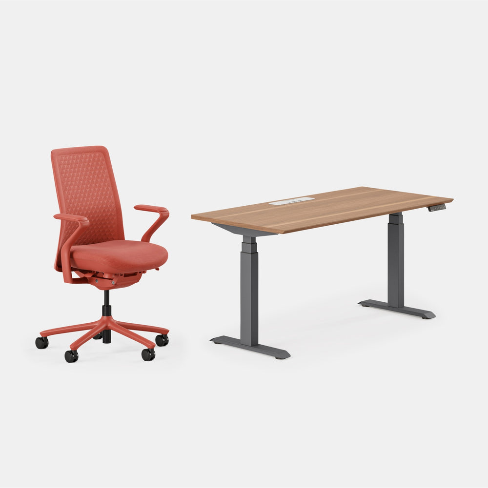 Desk Color:Walnut/Charcoal;Chair Color:Coral