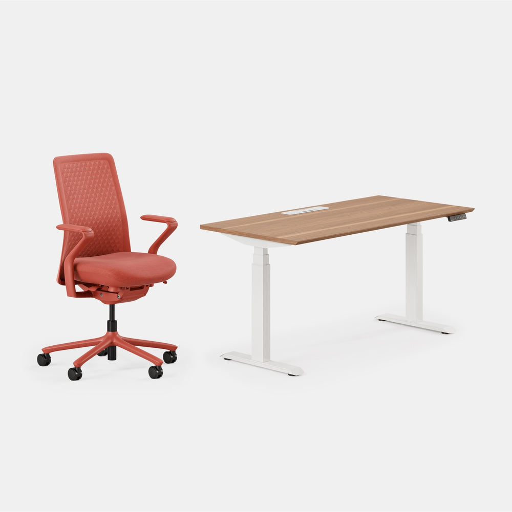 Desk Color:Walnut/Powder White;Chair Color:Coral