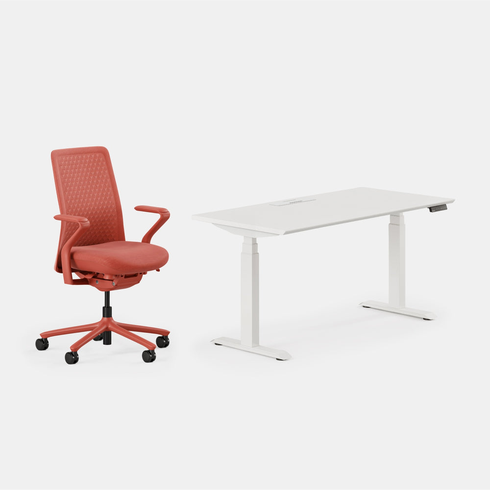 Desk Color:White/Powder White;Chair Color:Coral
