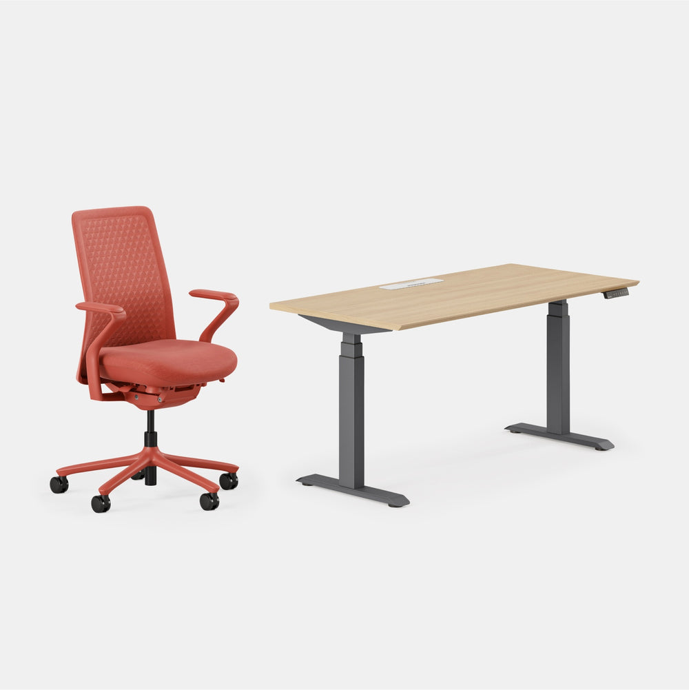 Desk Color:Woodgrain/Charcoal;Chair Color:Coral