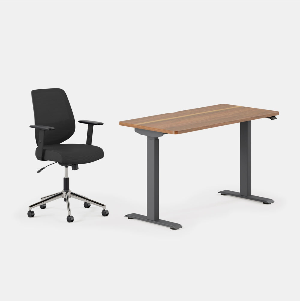 Desk Color:Walnut/Charcoal; Chair Color:Black/Black;