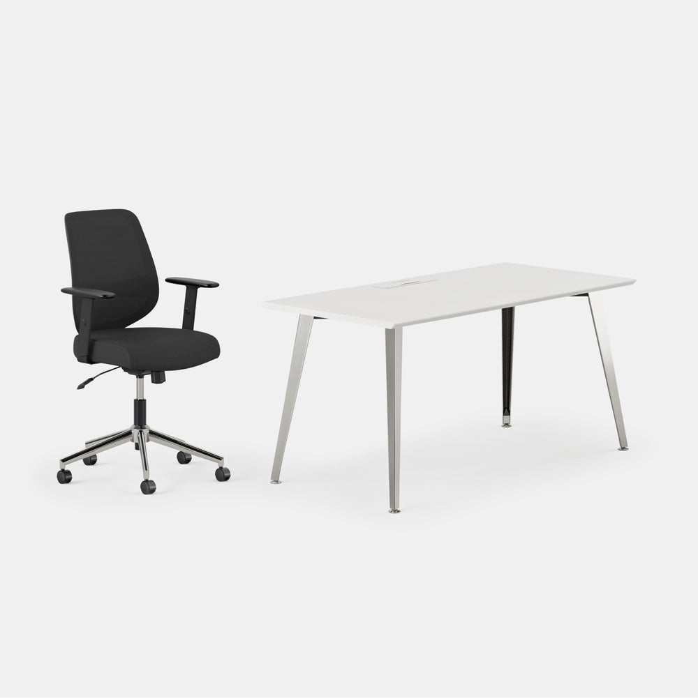 Desk Color:White/Mirror; Chair Color:Black/Black;