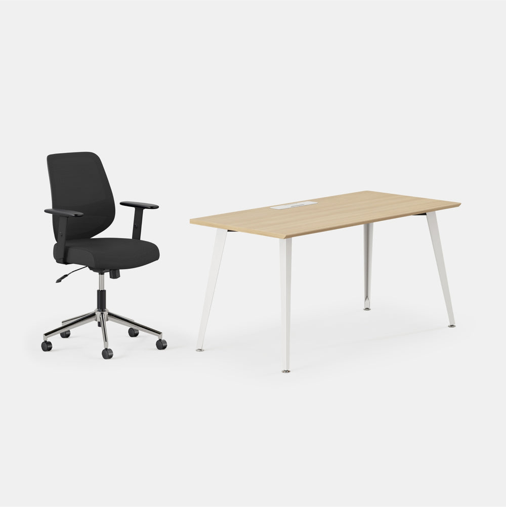 Desk Color:Woodgrain/Powder White; Chair Color:Black/Black;