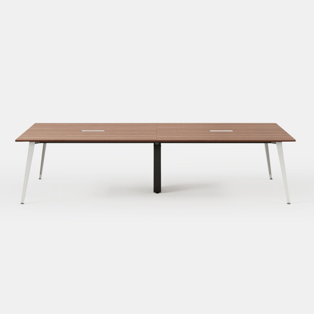 Desk Size:118 inches x 48 inches; Top Color:Walnut; Leg Color:Powder White