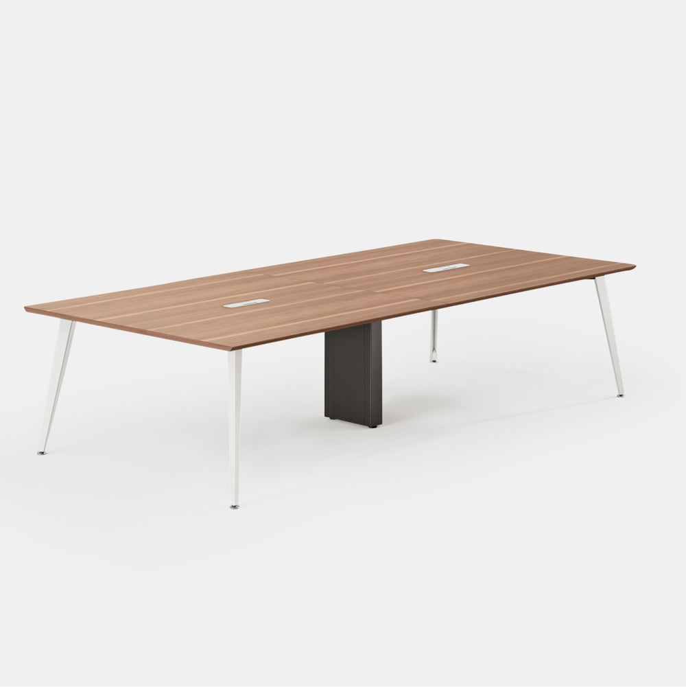 Desk Size:142 inches x 48 inches; Top Color:Walnut; Leg Color:Powder White