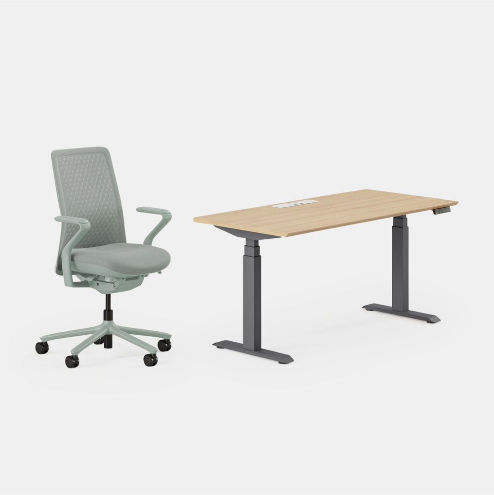 Desk Color:Woodgrain/Charcoal;Chair Color:Mint