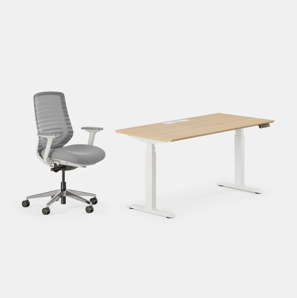 Chair Color:Pebble/White; Desk Color:Woodgrain/Powder White;