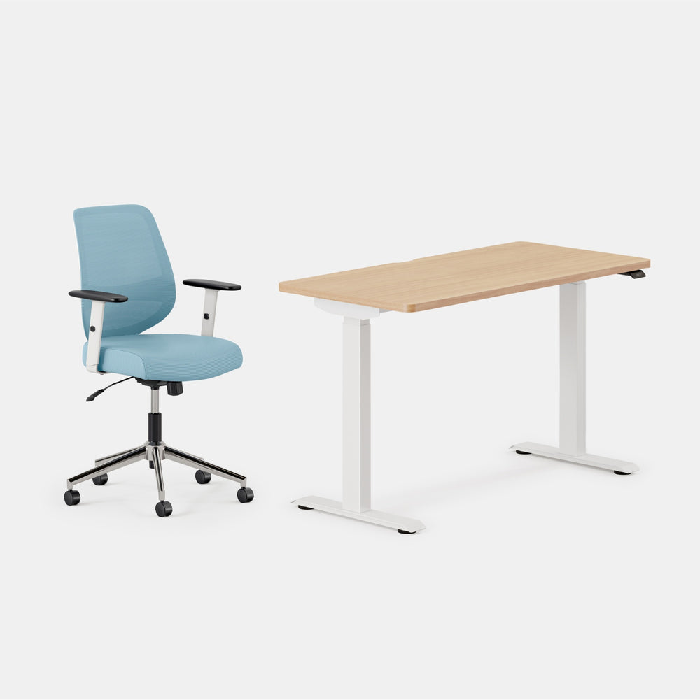 Desk Color:Woodgrain/White; Chair Color:Sky Blue;