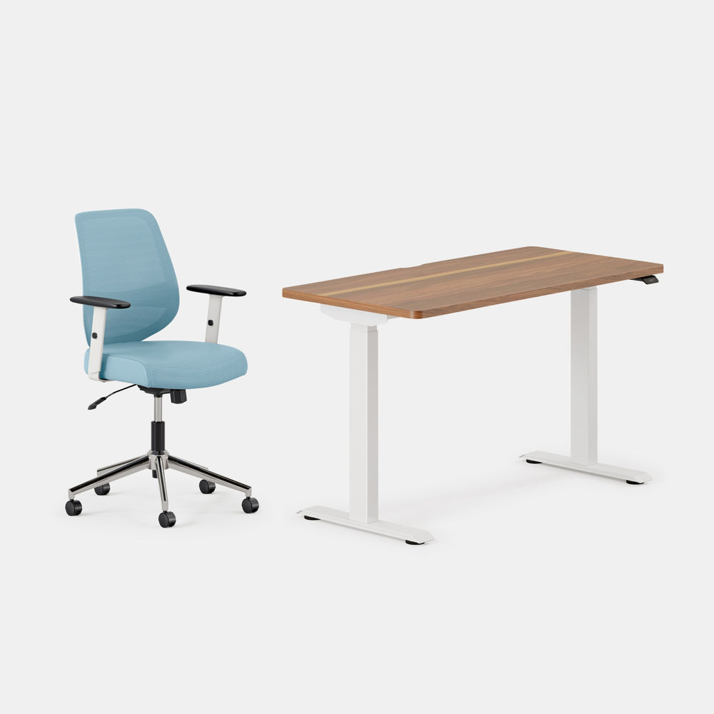 Desk Color:Walnut/White; Chair Color:Sky Blue;