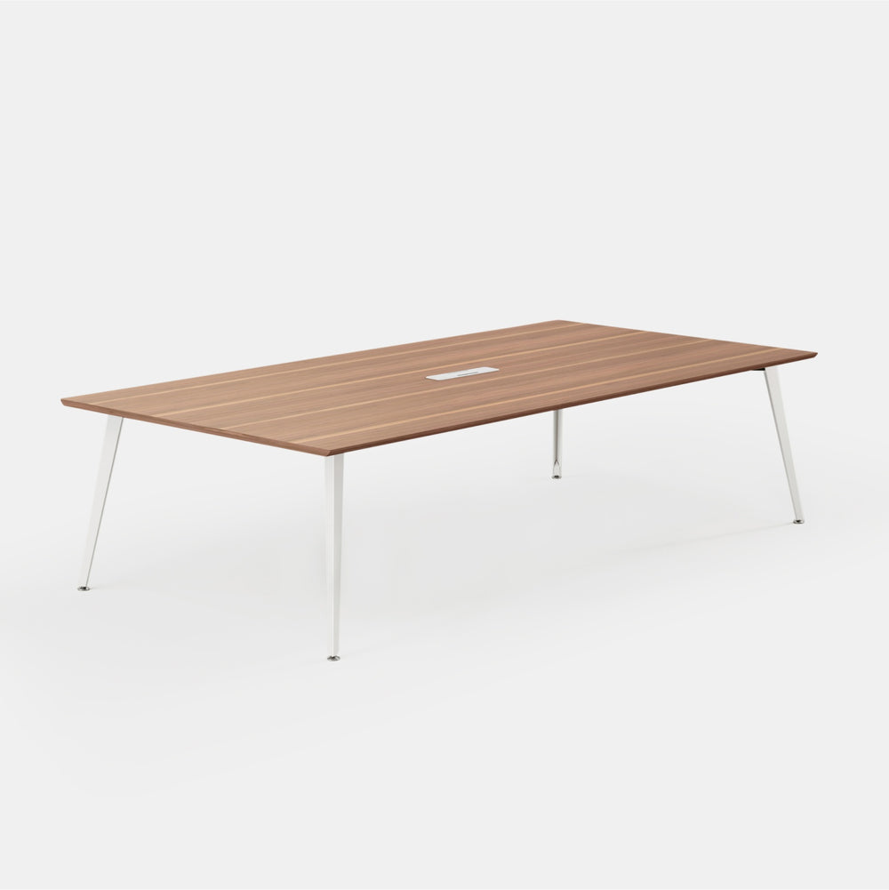 Desk Size:96 inches x 48 inches; Top Color:Walnut; Leg Color:Powder White