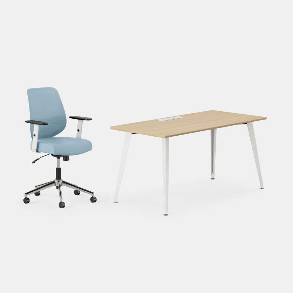 Desk Color:Woodgrain/Powder White; Chair Color:Sky Blue;