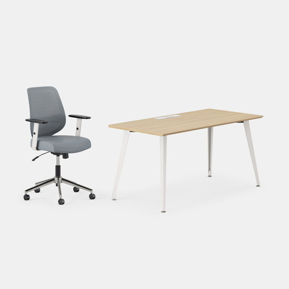 Desk Color:Woodgrain/Powder White; Chair Color:Slate;