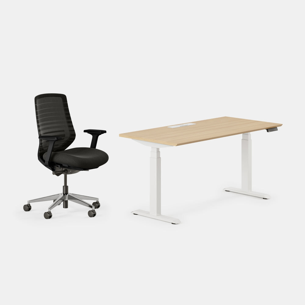 Chair Color:Black/Black; Desk Color:Woodgrain/Powder White;