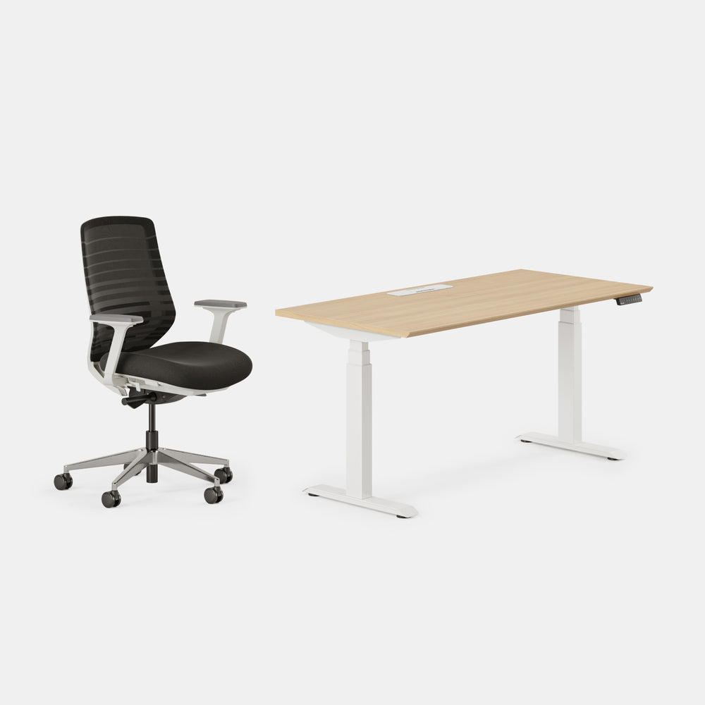 Chair Color:Black/White; Desk Color:Woodgrain/Powder White;