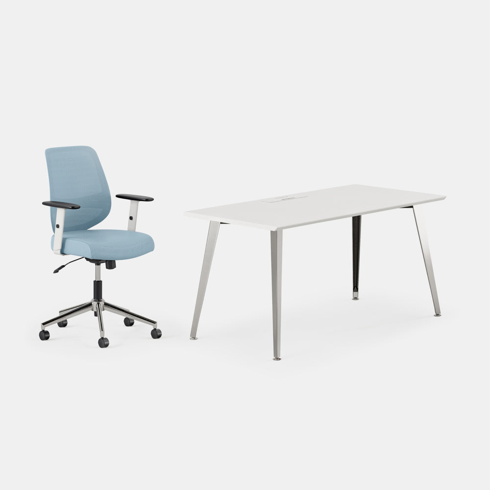 Desk Color:White/Mirror; Chair Color:Sky Blue;