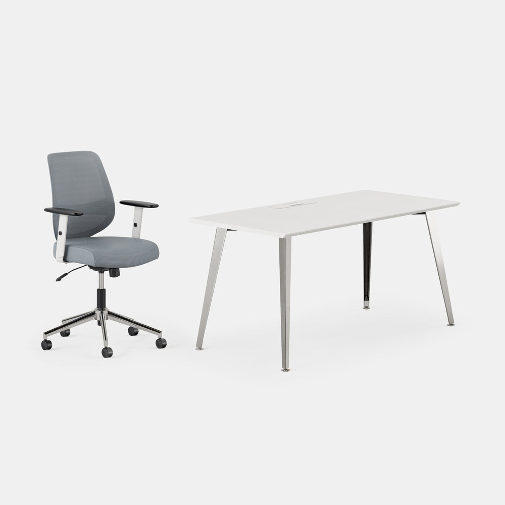 Desk Color:White/Mirror; Chair Color:Slate;