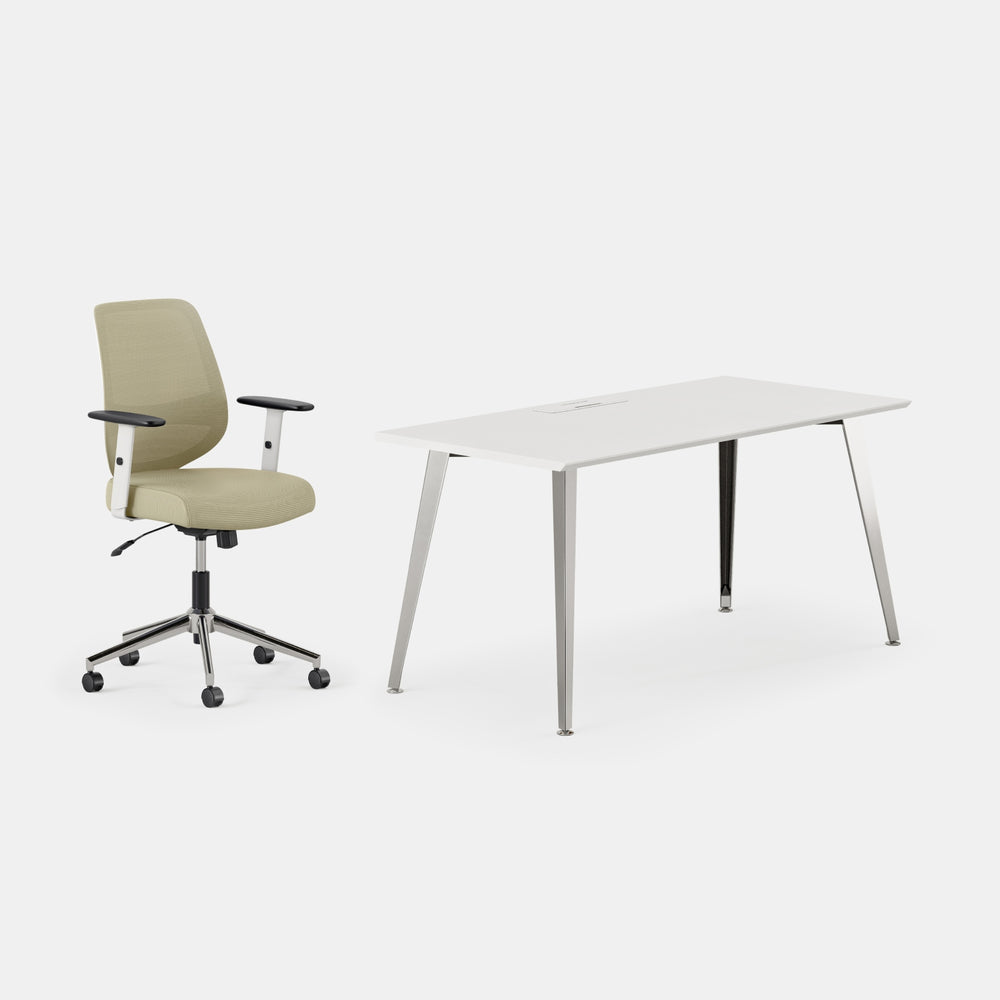 Desk Color:White/Mirror; Chair Color:Linden Green;