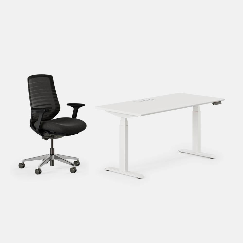 Chair Color:Black/Black; Desk Color:White/Powder White;