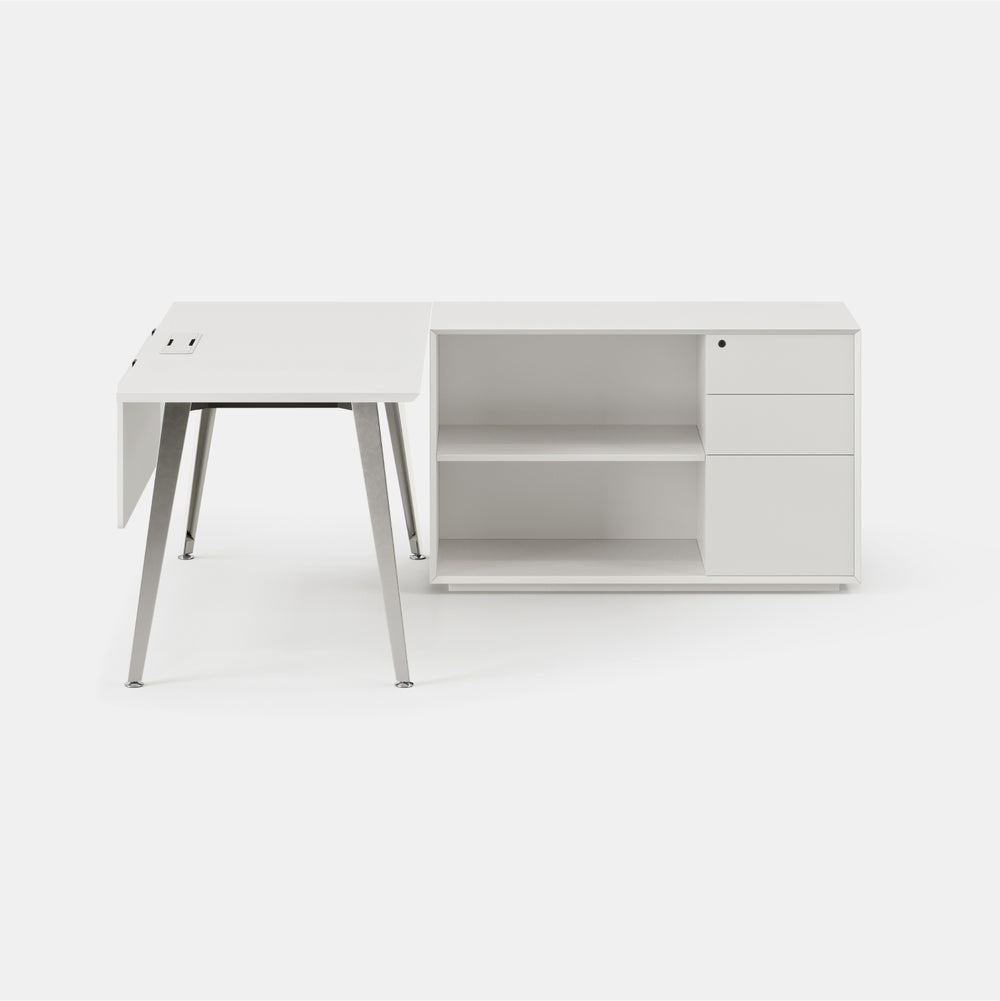  Orientation:Right; Color:White/Mirror; Size:Office Desk + Credenza