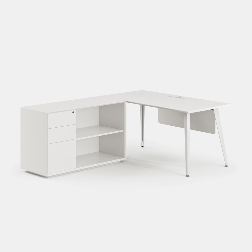  Orientation:Left; Color:White/Powder White; Size:Office Desk + Credenza
