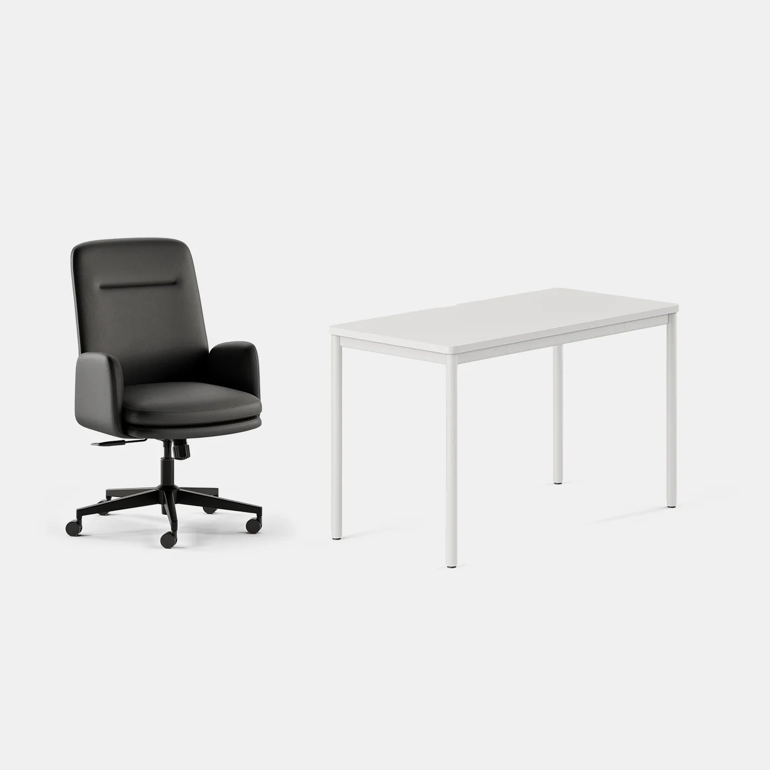 Chair Color:Black Leather; Desk Color:White/White