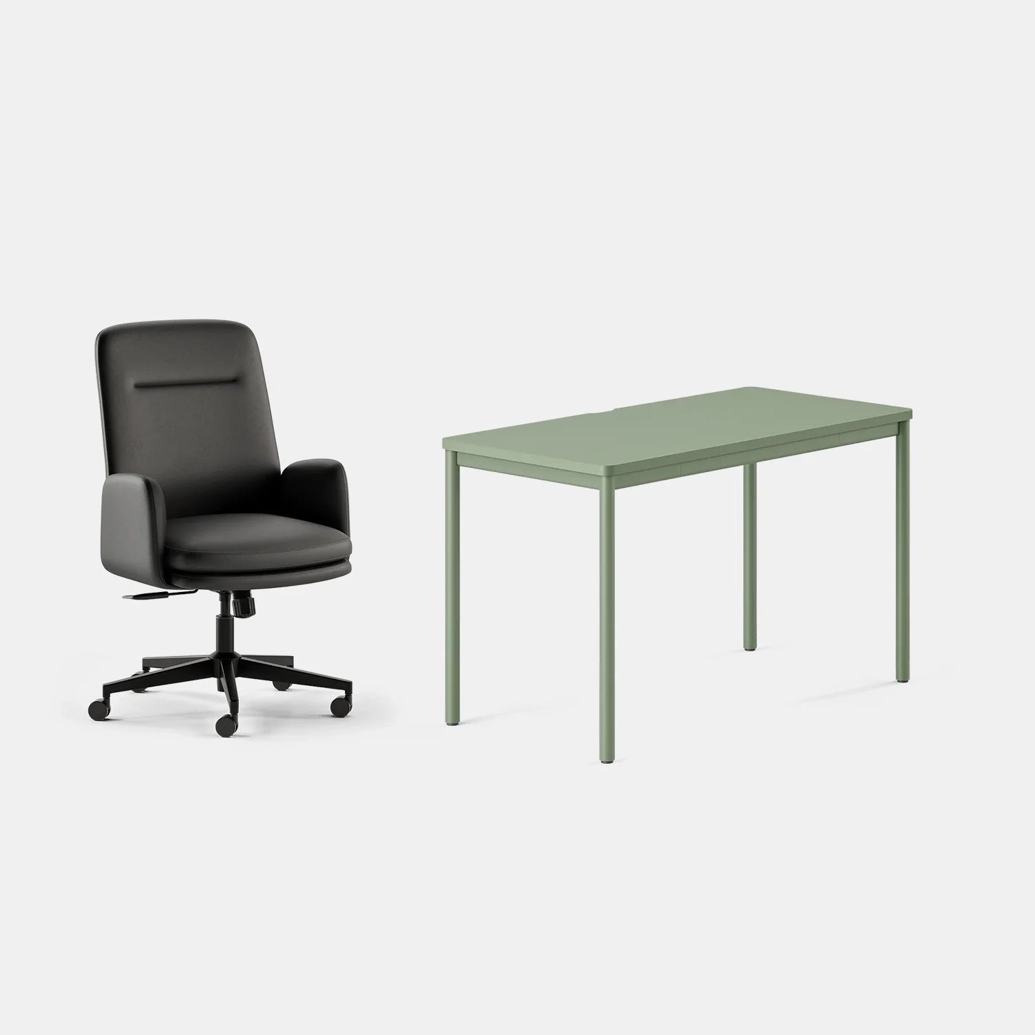 Chair Color:Black Leather; Desk Color:Sage/Sage
