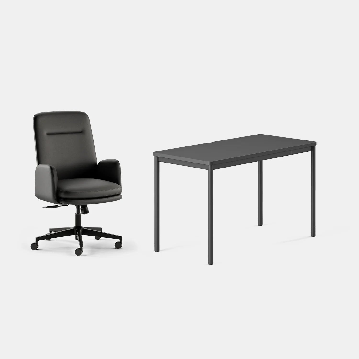 Chair Color:Black Leather; Desk Color:Charcoal/Charcoal