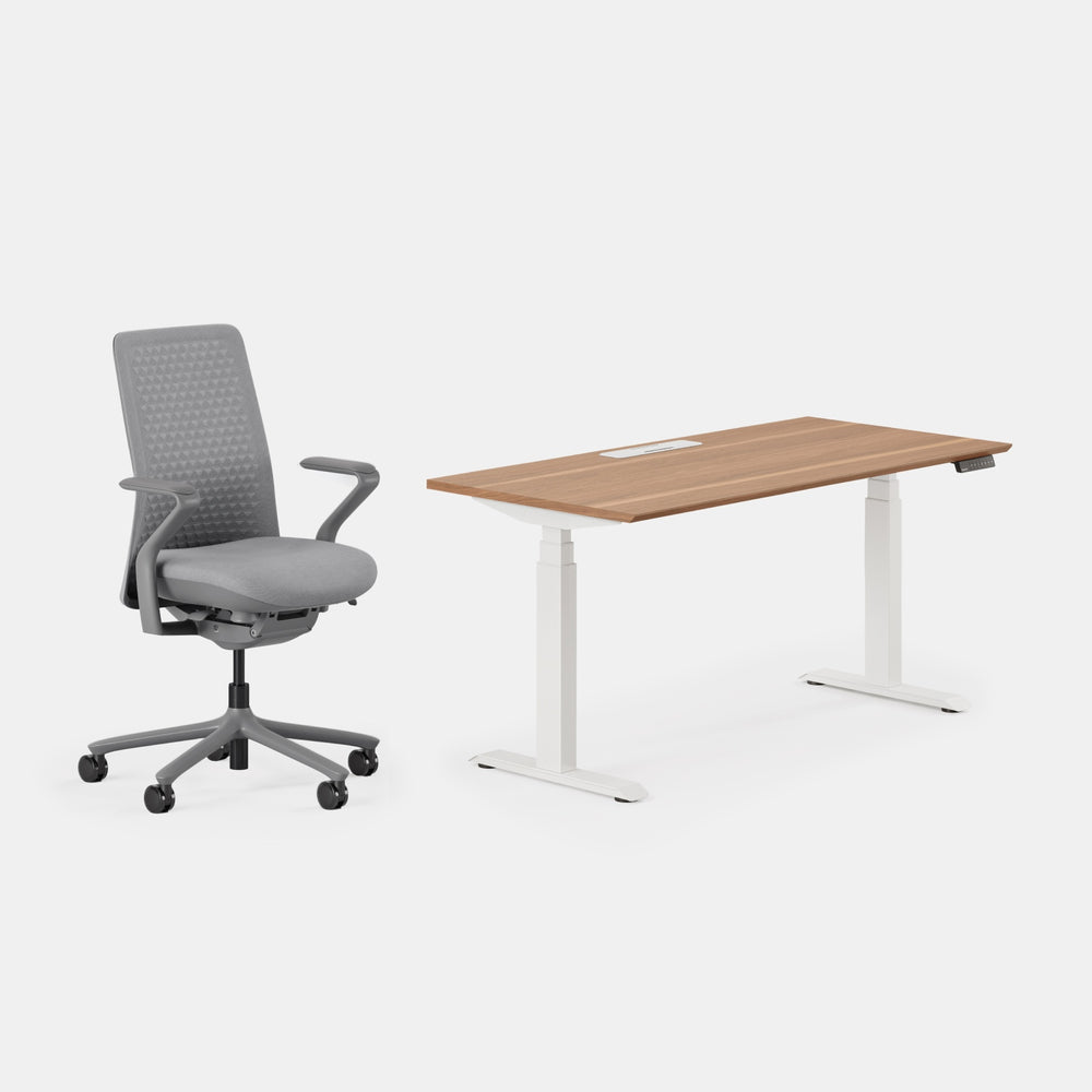 Desk Color:Walnut/Powder White;Chair Color:Lunar