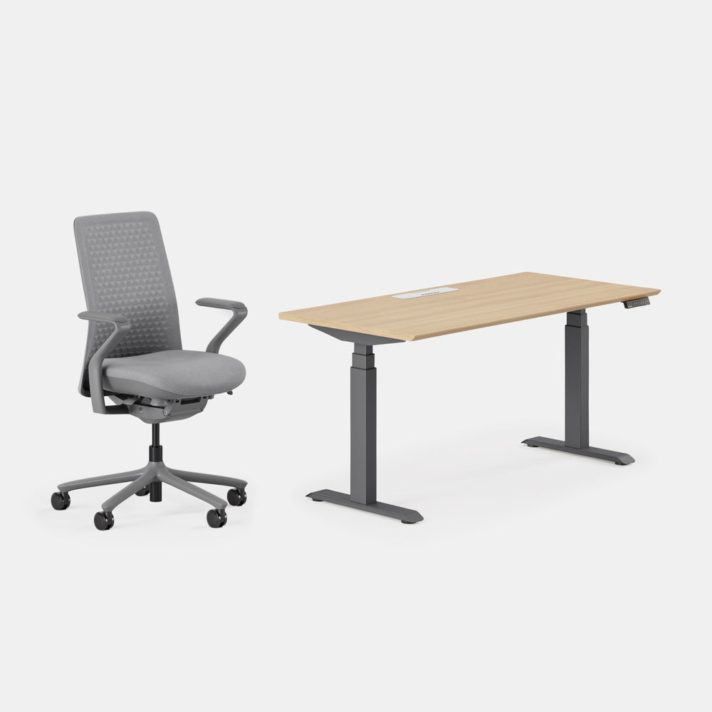 Desk Color:Woodgrain/Charcoal;Chair Color:Lunar