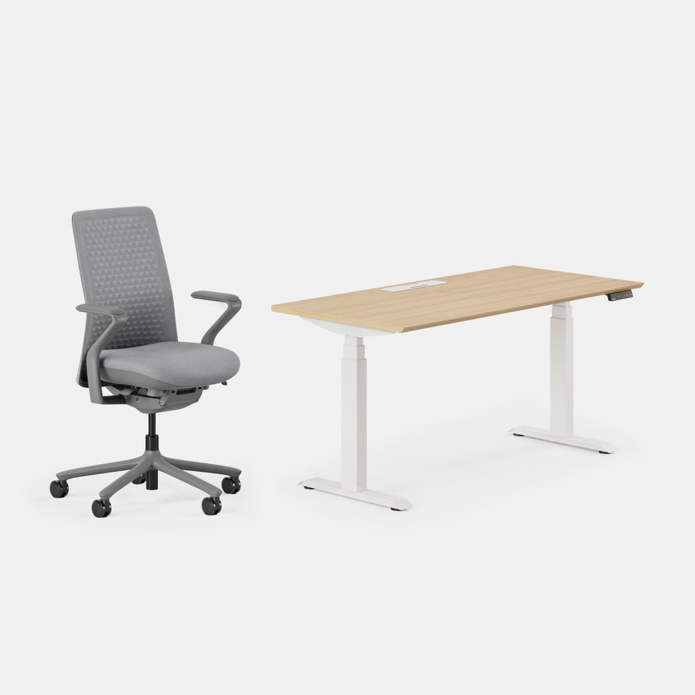 Desk Color:Woodgrain/Powder White;Chair Color:Lunar